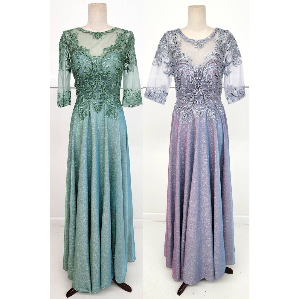 Chicas J006 Missy Maxi Dress Women L Blue Sparkly 3/4 Sleeve Formal Gown NWT - Picture 5 of 16